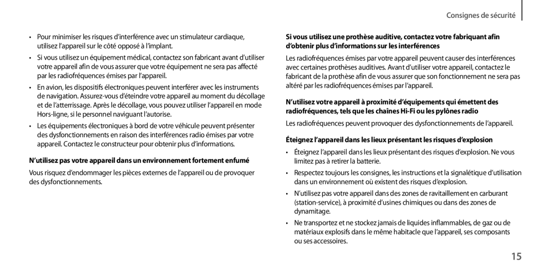 Samsung GT-I9205ZKANRJ, GT-I9205PPAFTM, GT-I9205ZKAXEF, GT-I9205ZWAXEF, GT-I9205ZKABOG, GT-I9205ZWANRJ Consignes de sécurité 