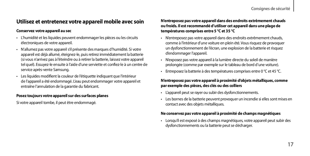 Samsung GT-I9205ZKAFTM, GT-I9205PPAFTM, GT-I9205ZKAXEF manual Utilisez et entretenez votre appareil mobile avec soin 