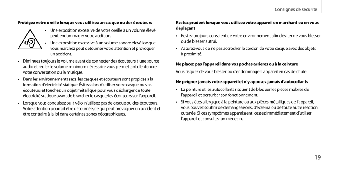 Samsung GT-I9205ZKAXEF, GT-I9205PPAFTM, GT-I9205ZWAXEF, GT-I9205ZKABOG, GT-I9205ZWANRJ, GT-I9205ZKASFR Consignes de sécurité 
