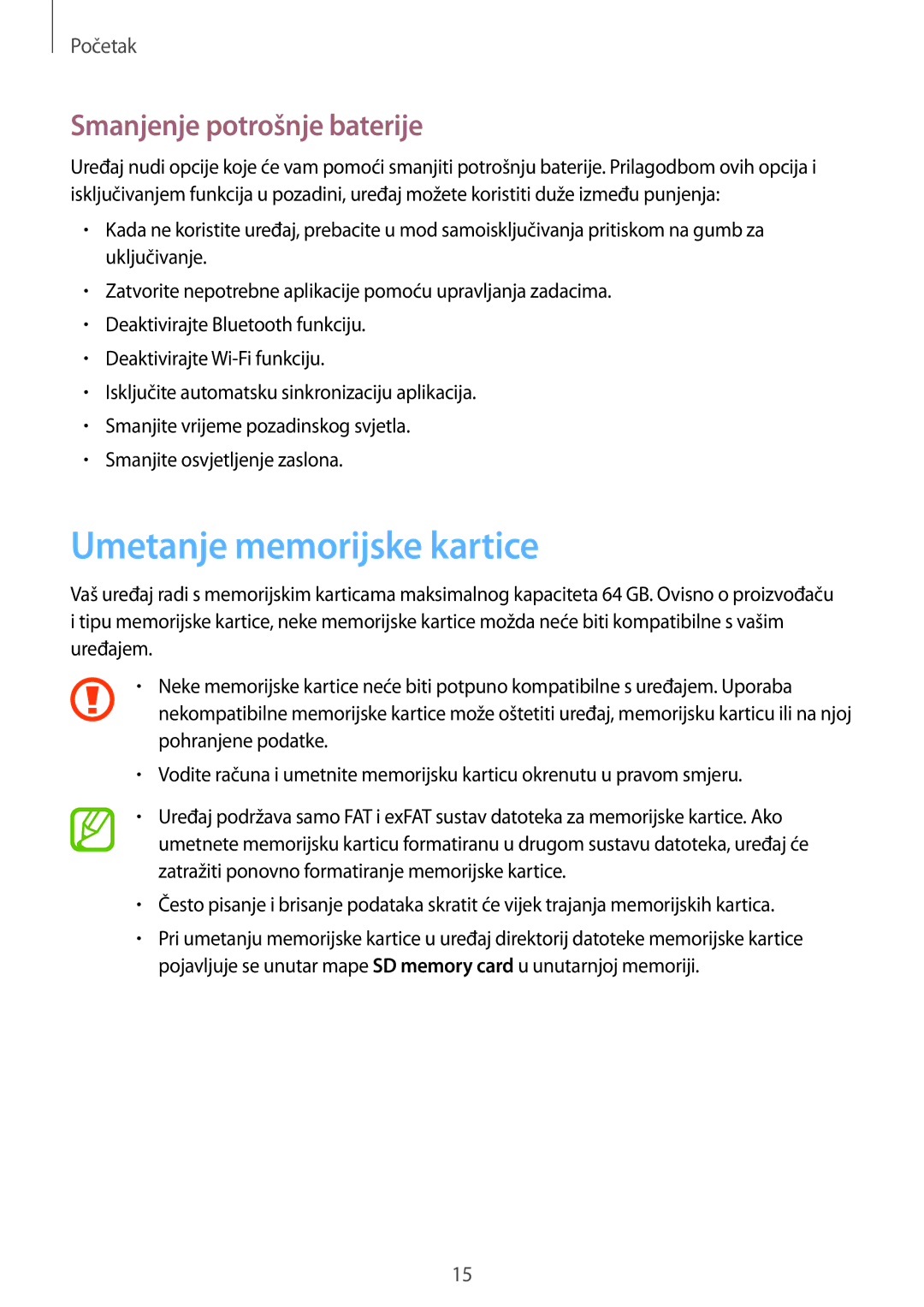 Samsung GT-I9205ZWATRA, GT-I9205ZKACRO, GT-I9205ZKATRA manual Umetanje memorijske kartice, Smanjenje potrošnje baterije 