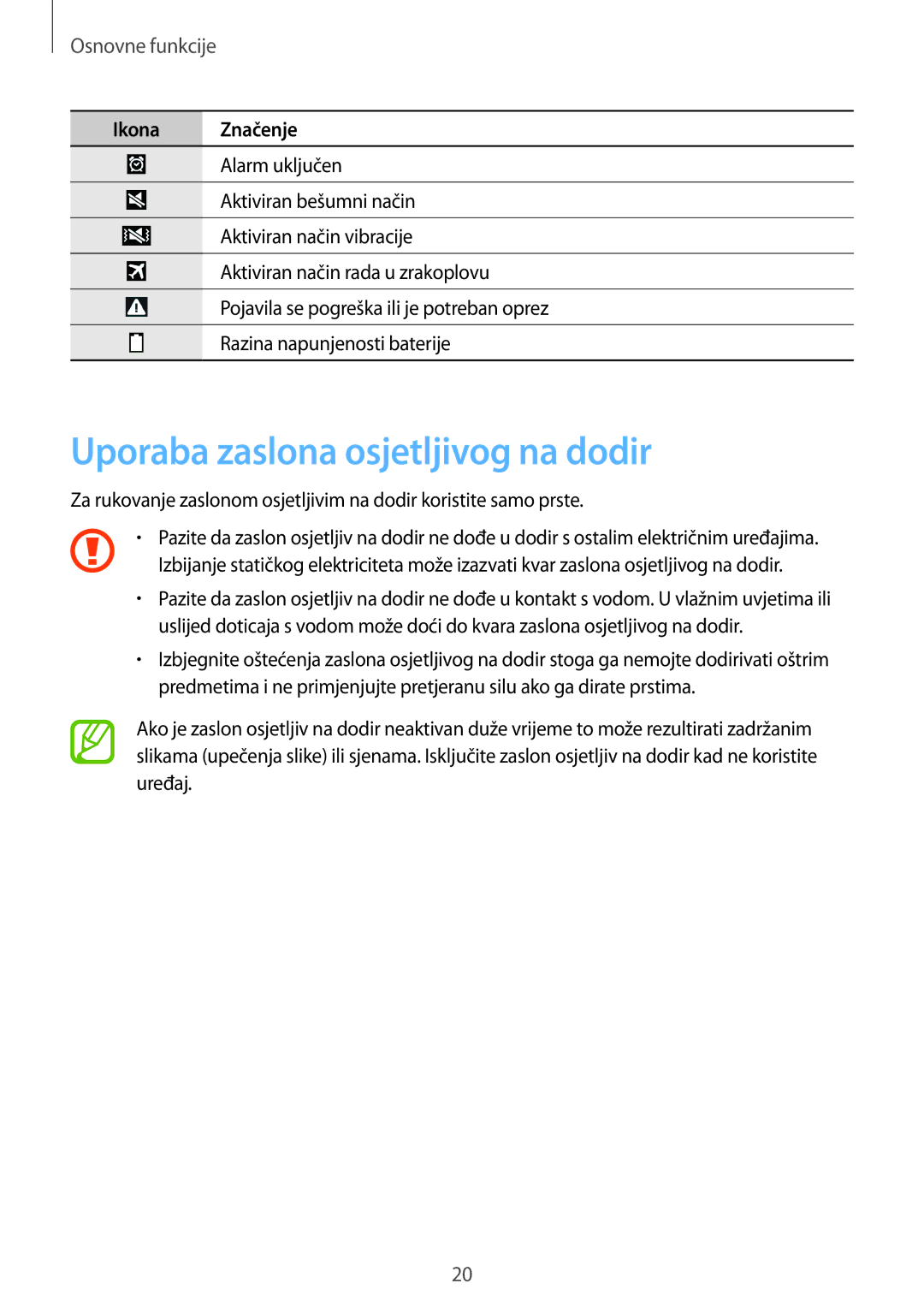 Samsung GT-I9205ZKACRO, GT-I9205ZKATRA, GT-I9205ZKAVIP manual Uporaba zaslona osjetljivog na dodir, Osnovne funkcije 