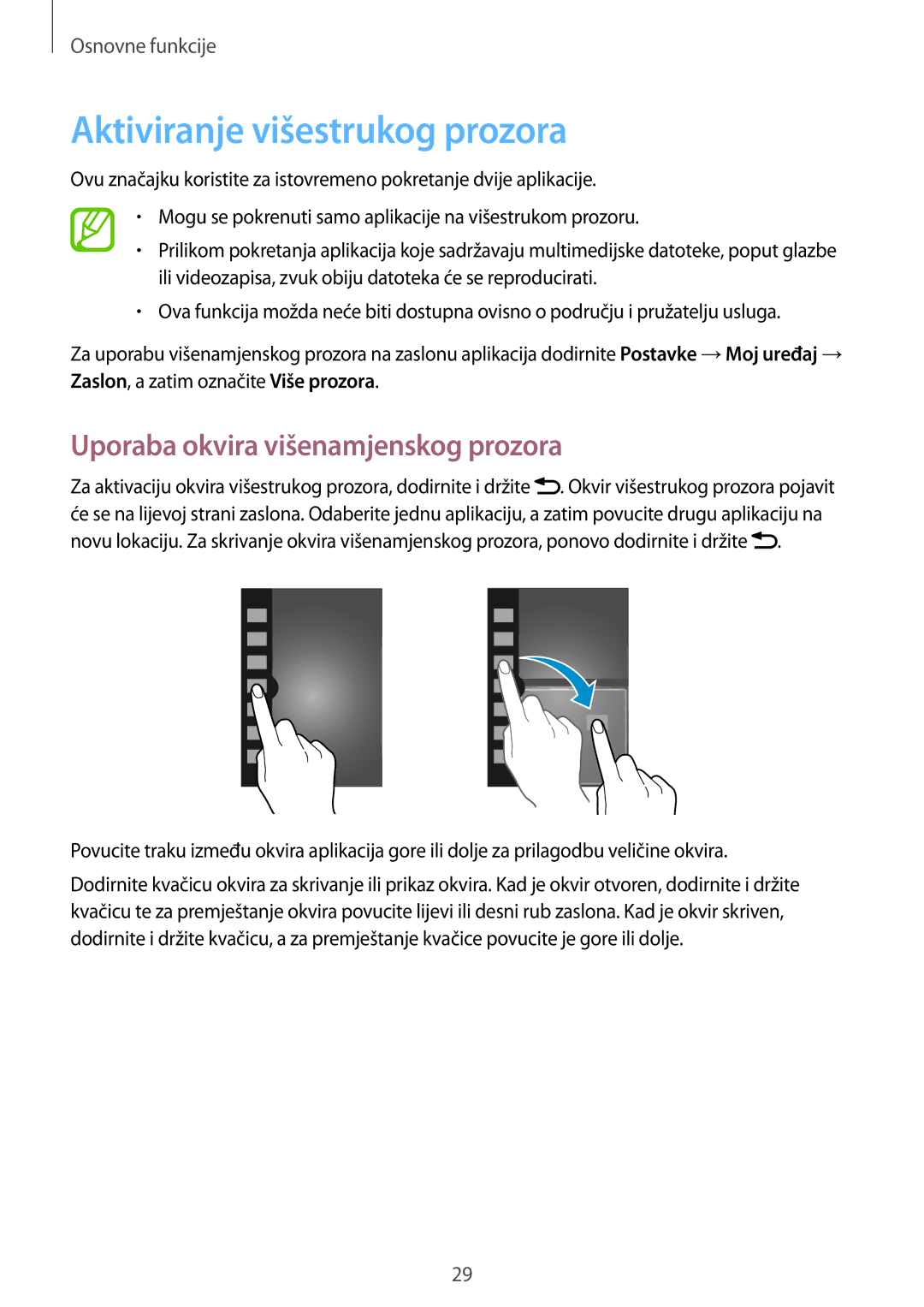 Samsung GT-I9205ZKATRA, GT-I9205ZKACRO manual Aktiviranje višestrukog prozora, Uporaba okvira višenamjenskog prozora 