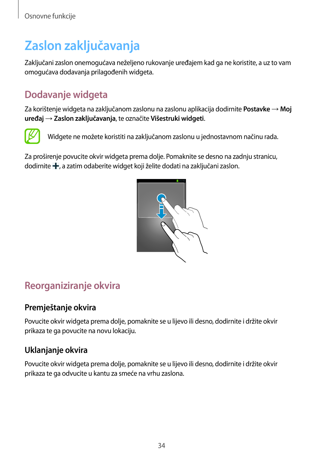 Samsung GT-I9205ZKAVIP, GT-I9205ZKACRO, GT-I9205ZKATRA, GT-I9205ZWATRA manual Zaslon zaključavanja, Dodavanje widgeta 