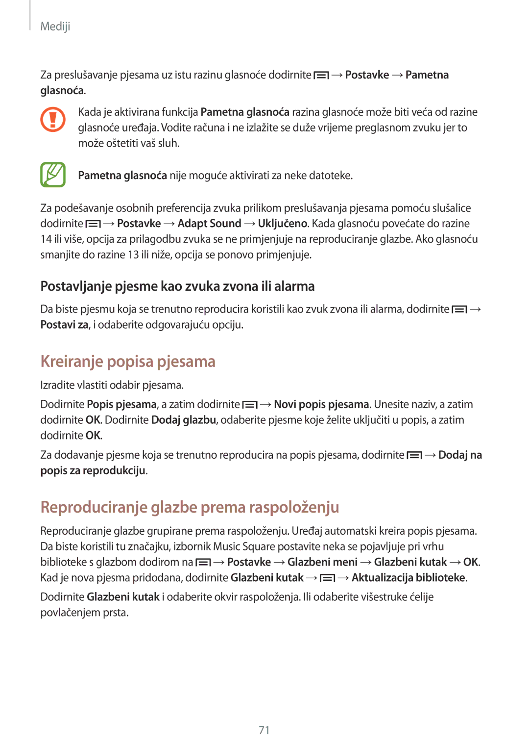 Samsung GT-I9205ZWATRA manual Kreiranje popisa pjesama, Reproduciranje glazbe prema raspoloženju, Popis za reprodukciju 