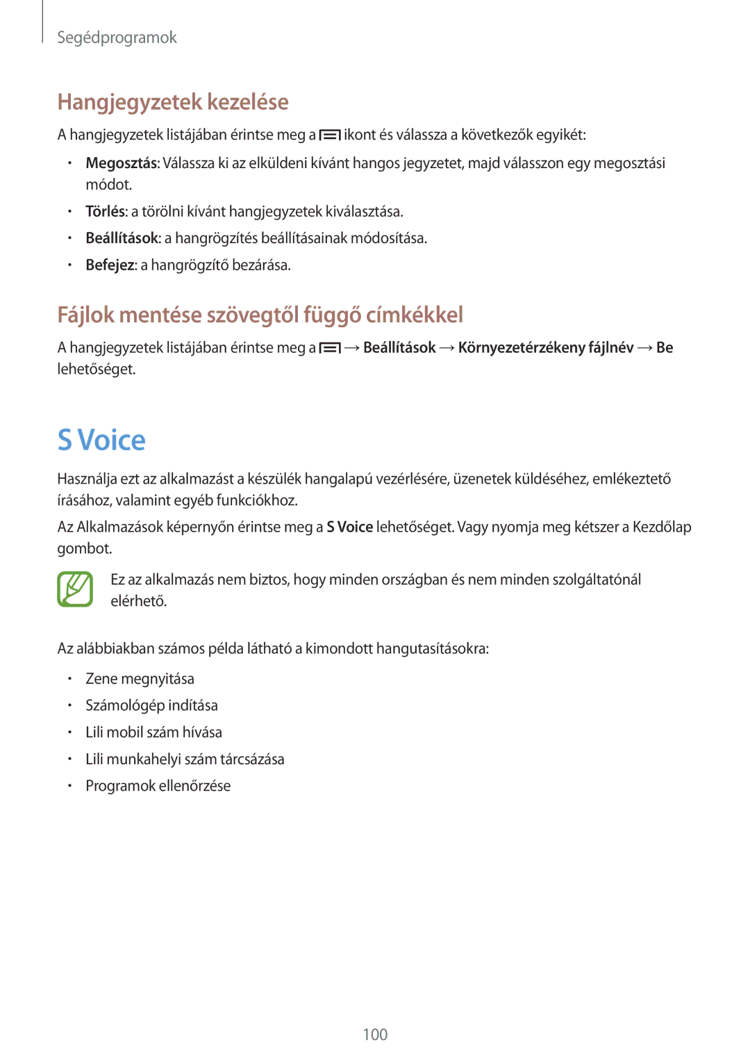 Samsung GT-I9205ZKAXEO, GT-I9205ZKADBT manual Voice, Hangjegyzetek kezelése, Fájlok mentése szövegtől függő címkékkel 