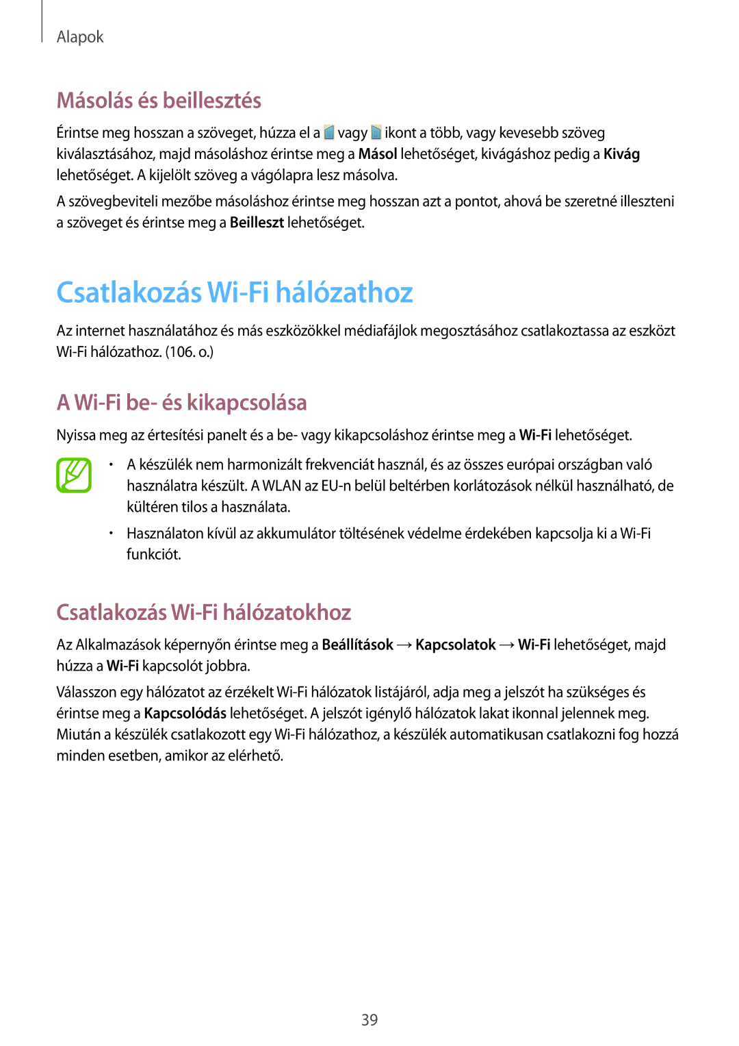 Samsung GT-I9205ZWABGL, GT-I9205ZKADBT Csatlakozás Wi-Fi hálózathoz, Másolás és beillesztés, Wi-Fi be- és kikapcsolása 