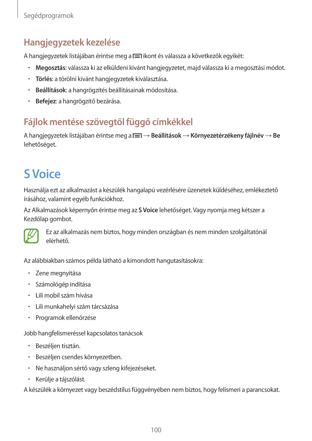 Samsung GT-I9205ZKAXEO, GT-I9205ZKADBT manual Voice, Hangjegyzetek kezelése, Fájlok mentése szövegtől függő címkékkel 