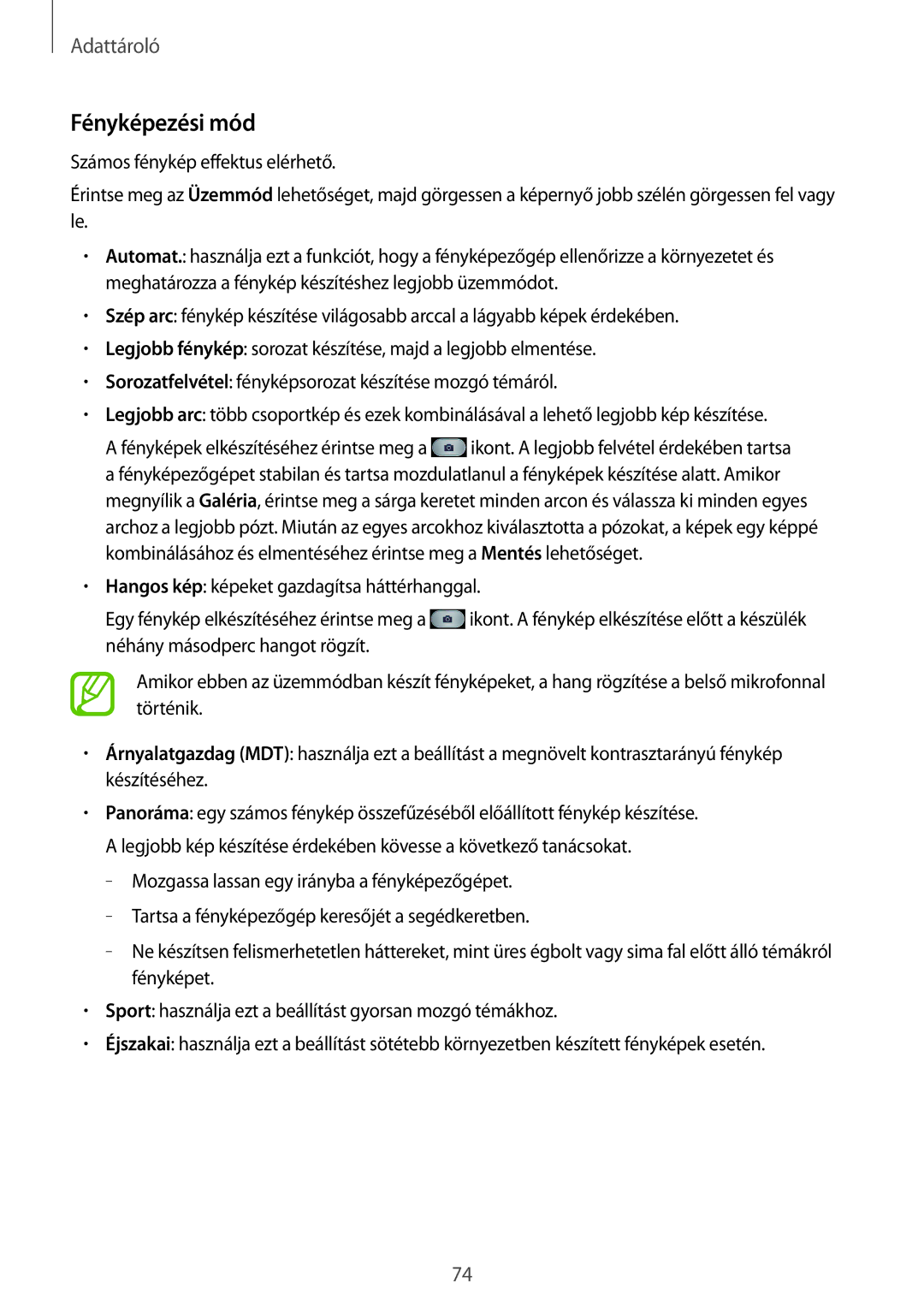 Samsung GT-I9205ZKAETL, GT-I9205ZKADBT, GT-I9205ZWADBT, GT-I9205ZWABGL, GT-I9205ZKAXEO, GT-I9205ZKAPRT manual Fényképezési mód 