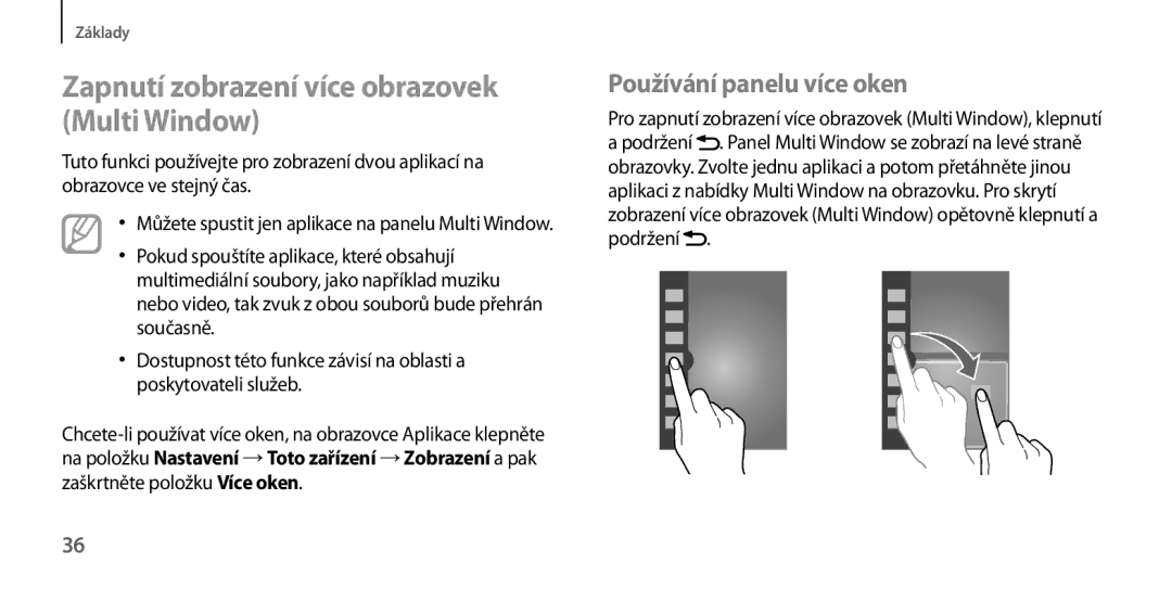 Samsung GT-I9205ZKAAUT, GT-I9205ZKAETL manual Zapnutí zobrazení více obrazovek Multi Window, Používání panelu více oken 