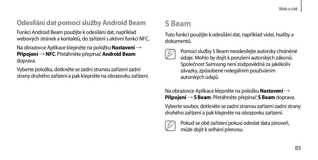 Samsung GT-I9205ZKADRE, GT-I9205ZKAETL, GT-I9205ZWABGL, GT-I9205ZKAXEO manual Odesílání dat pomocí služby Android Beam 