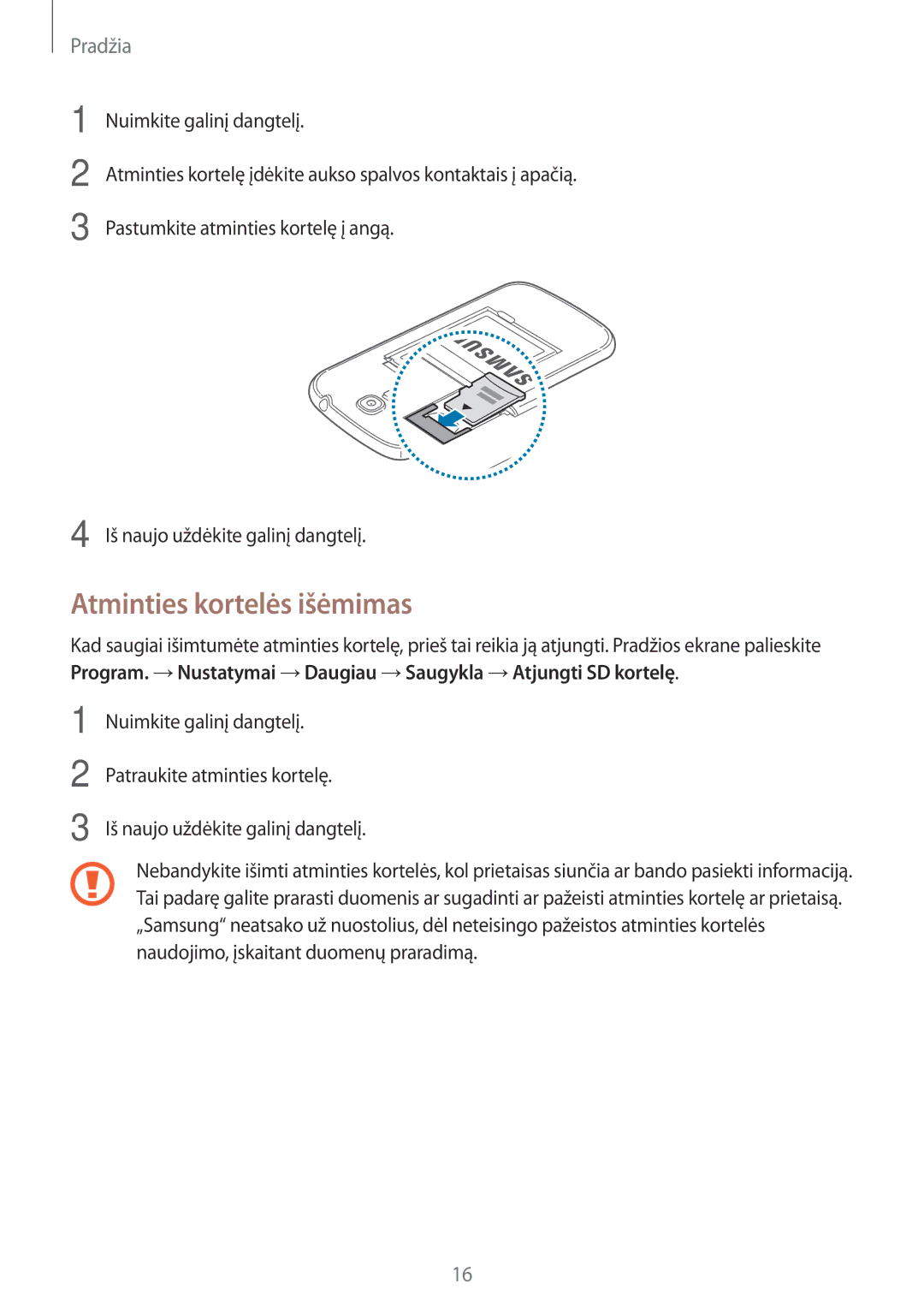 Samsung GT-I9205ZKASEB manual Atminties kortelės išėmimas 