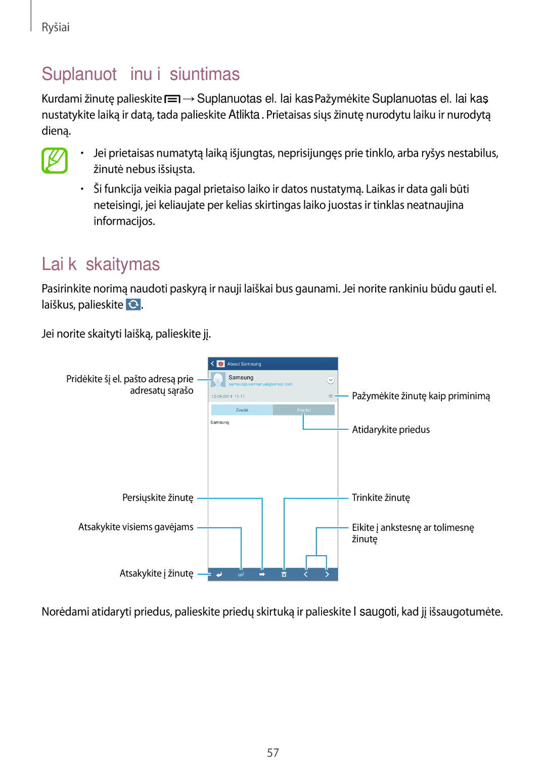 Samsung GT-I9205ZKASEB manual Laiškų skaitymas 