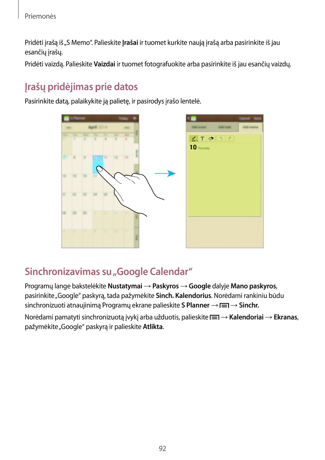 Samsung GT-I9205ZKASEB manual Įrašų pridėjimas prie datos, Sinchronizavimas su„Google Calendar 