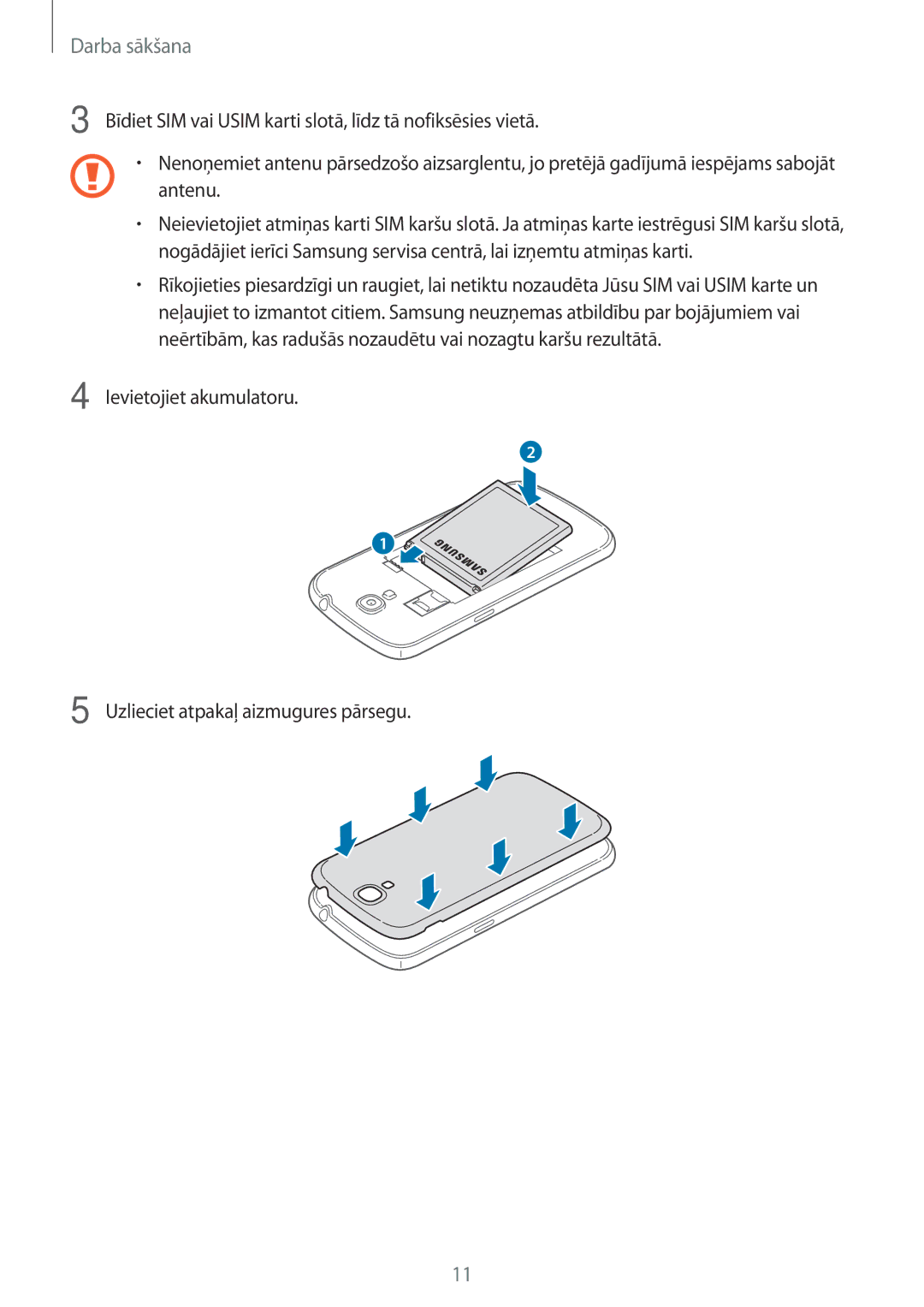 Samsung GT-I9205ZKASEB manual Bīdiet SIM vai Usim karti slotā, līdz tā nofiksēsies vietā 