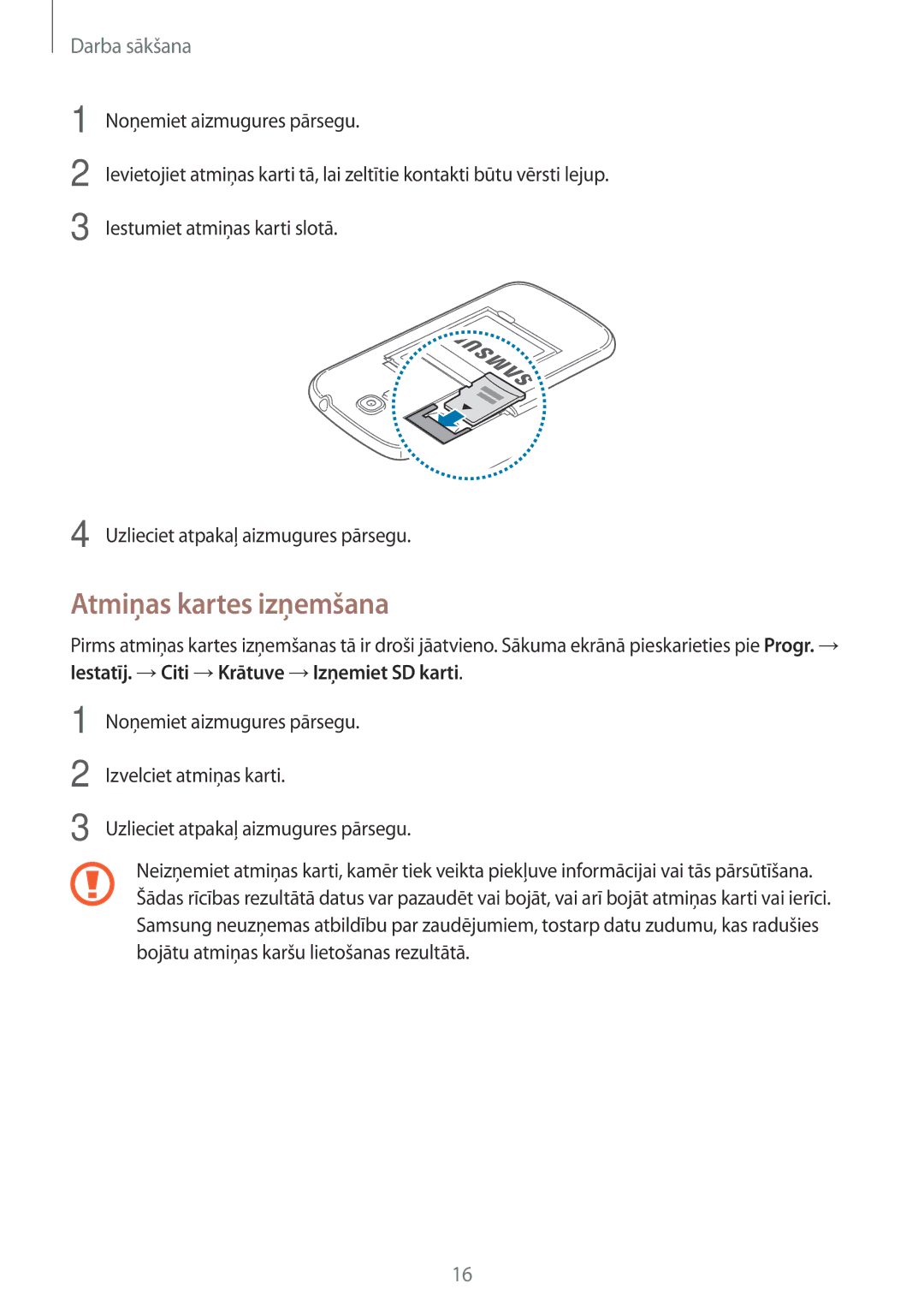 Samsung GT-I9205ZKASEB manual Atmiņas kartes izņemšana 