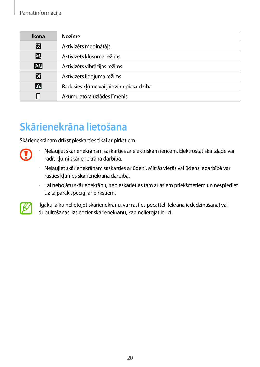 Samsung GT-I9205ZKASEB manual Skārienekrāna lietošana, Pamatinformācija 