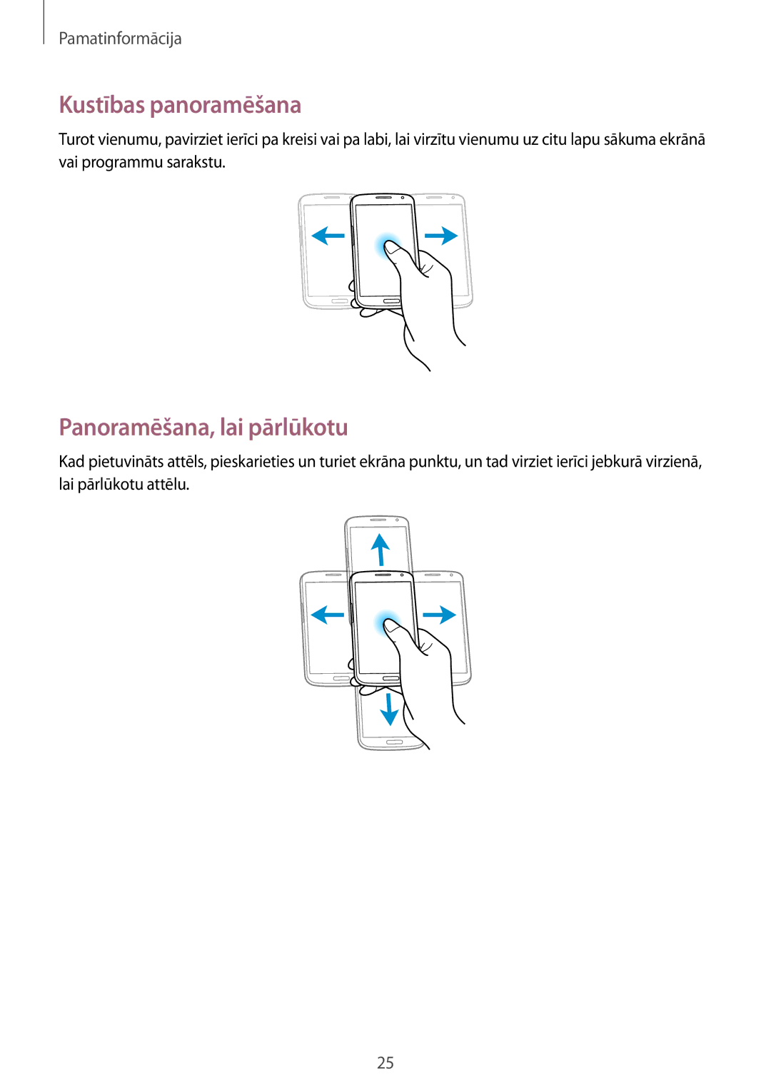 Samsung GT-I9205ZKASEB manual Kustības panoramēšana, Panoramēšana, lai pārlūkotu 