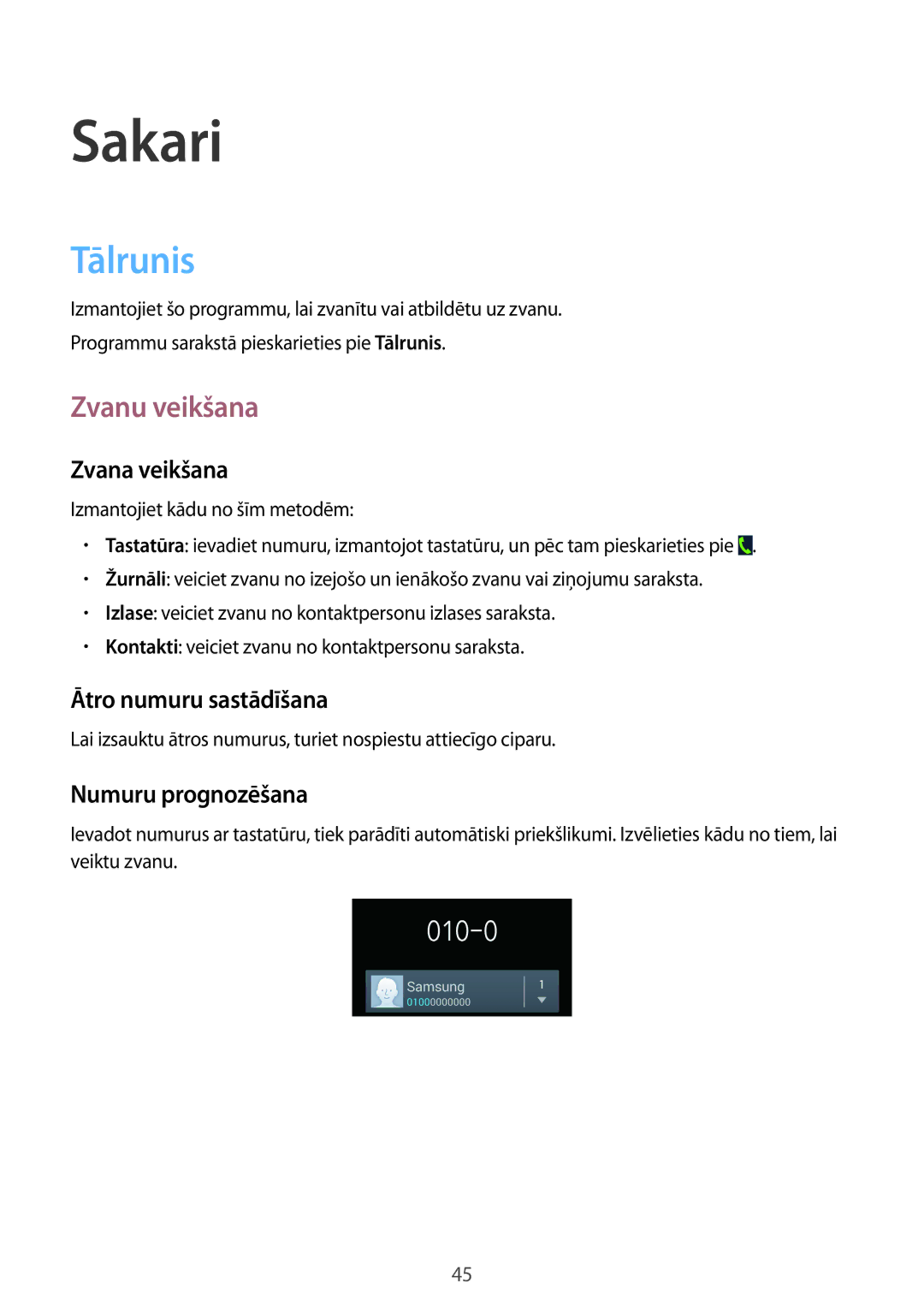 Samsung GT-I9205ZKASEB manual Sakari, Tālrunis, Zvanu veikšana 