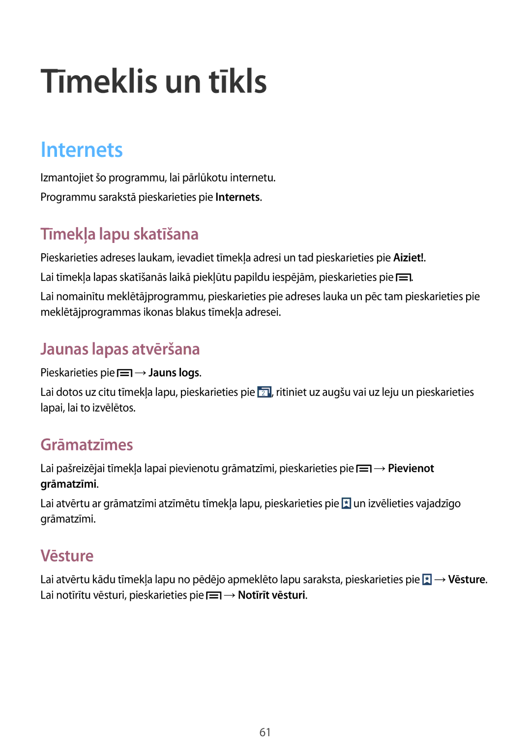 Samsung GT-I9205ZKASEB manual Tīmeklis un tīkls, Internets 