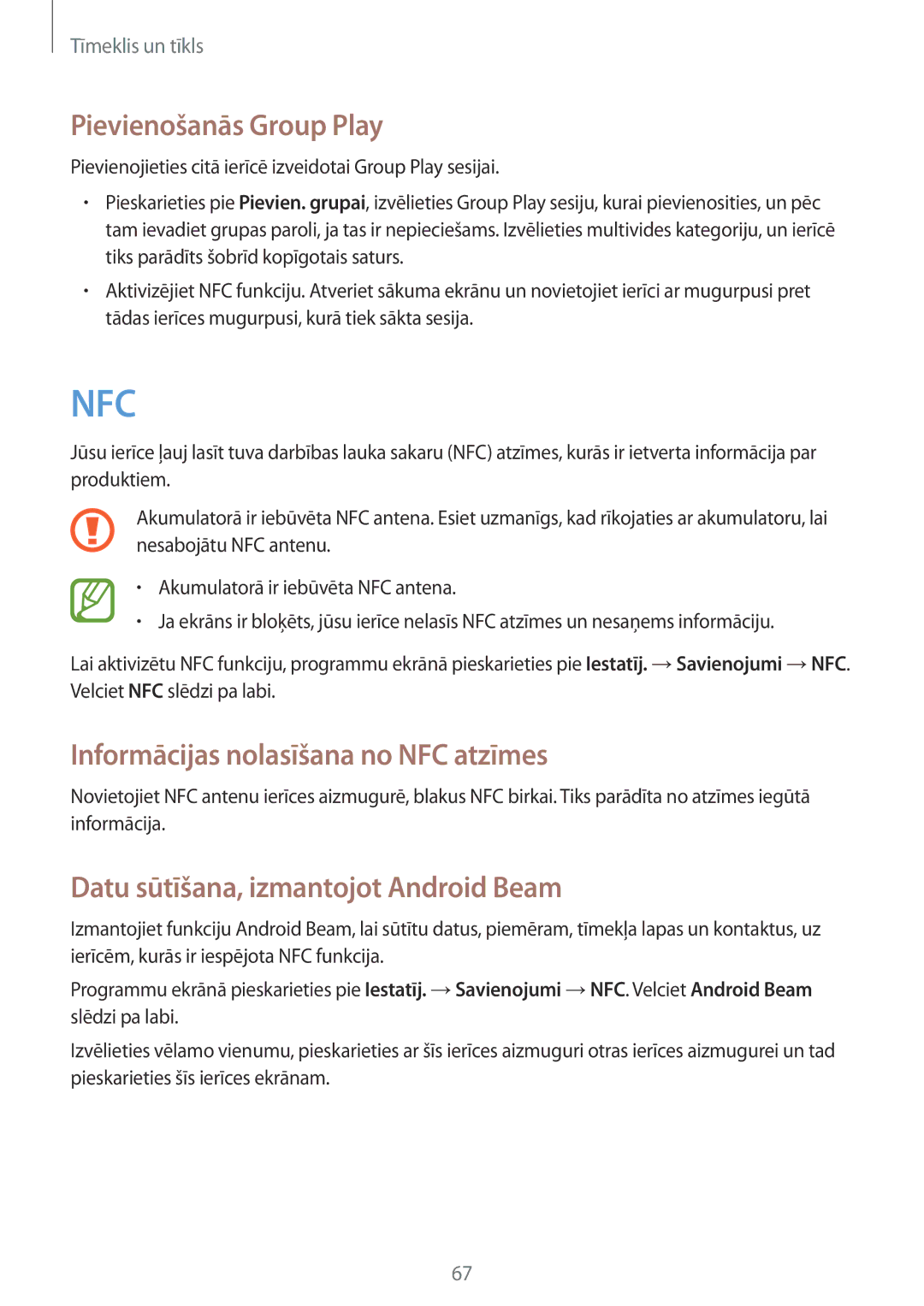 Samsung GT-I9205ZKASEB manual Pievienošanās Group Play, Informācijas nolasīšana no NFC atzīmes 