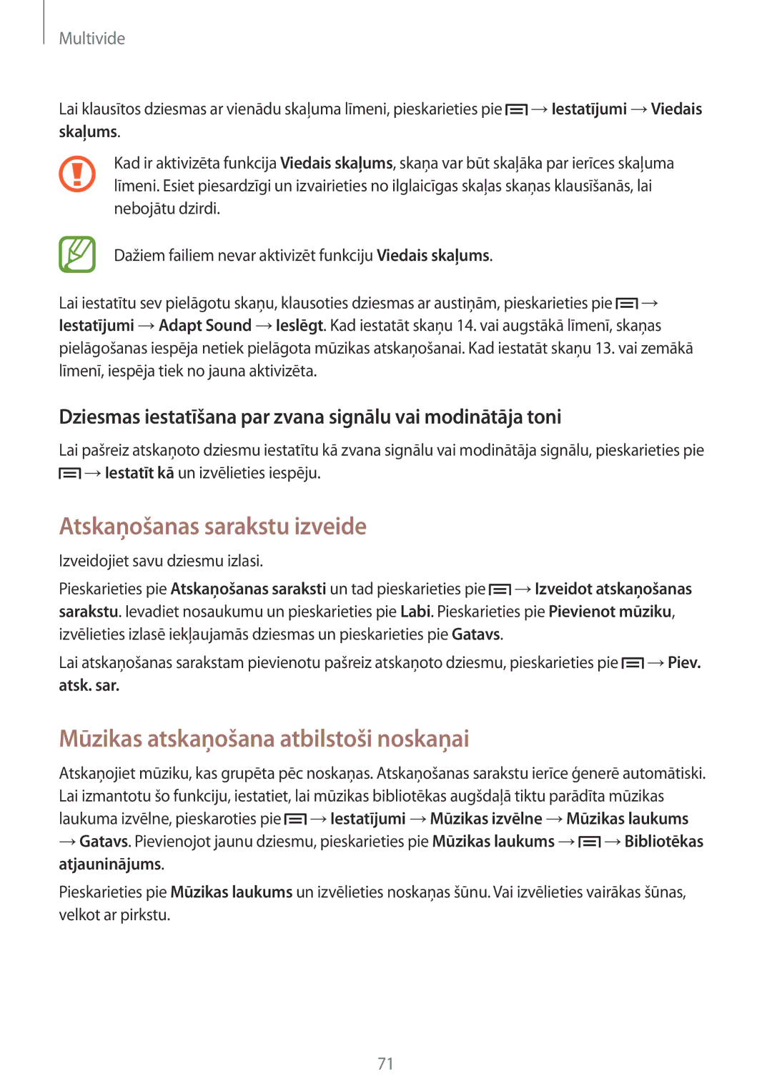 Samsung GT-I9205ZKASEB manual Atskaņošanas sarakstu izveide, Mūzikas atskaņošana atbilstoši noskaņai, Atsk. sar 