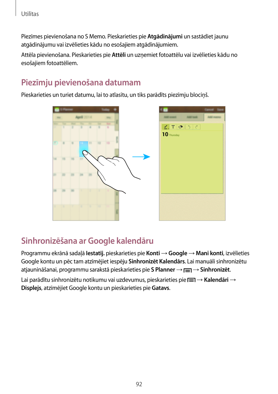 Samsung GT-I9205ZKASEB manual Piezīmju pievienošana datumam, Sinhronizēšana ar Google kalendāru 