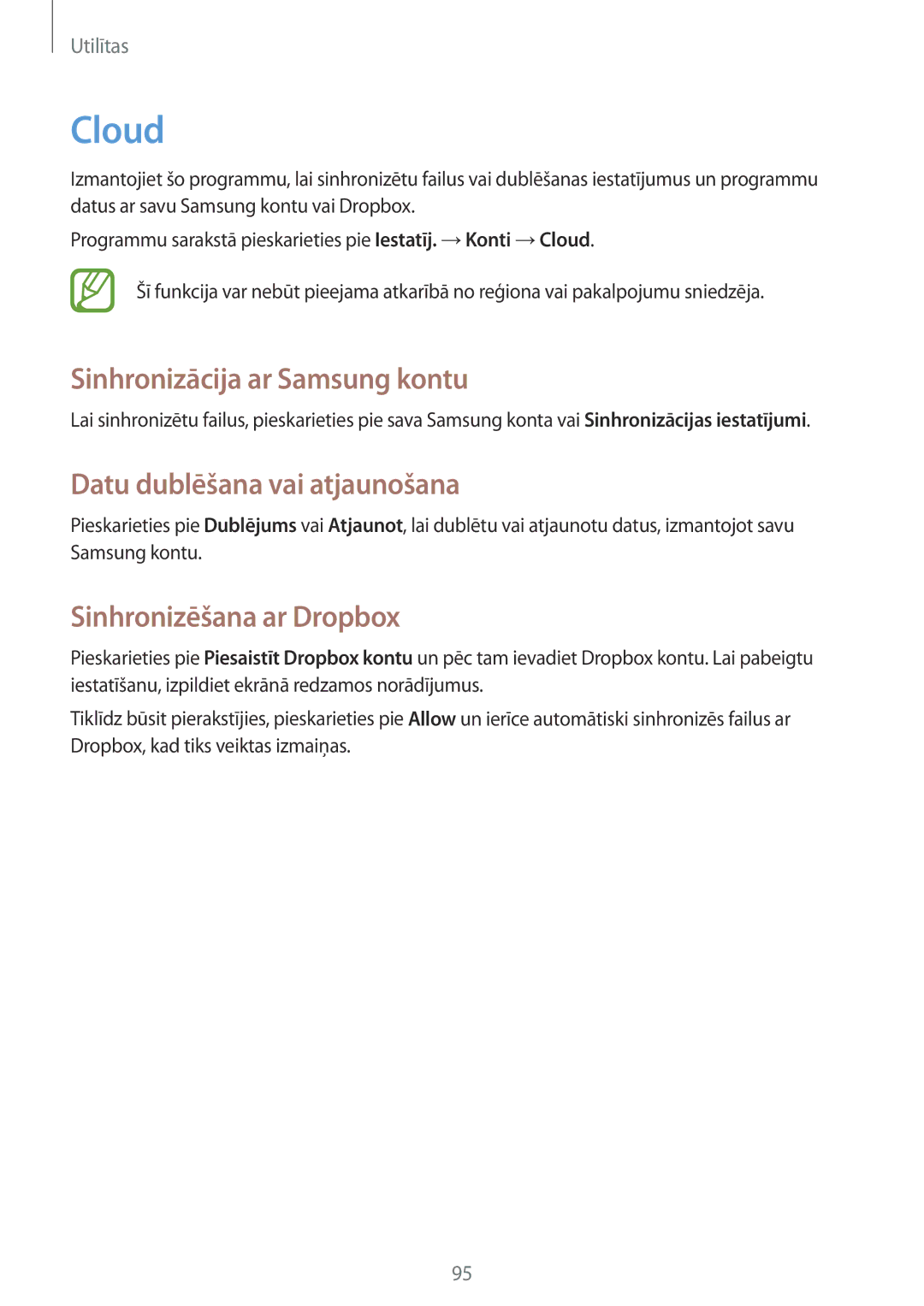 Samsung GT-I9205ZKASEB Cloud, Sinhronizācija ar Samsung kontu, Datu dublēšana vai atjaunošana, Sinhronizēšana ar Dropbox 