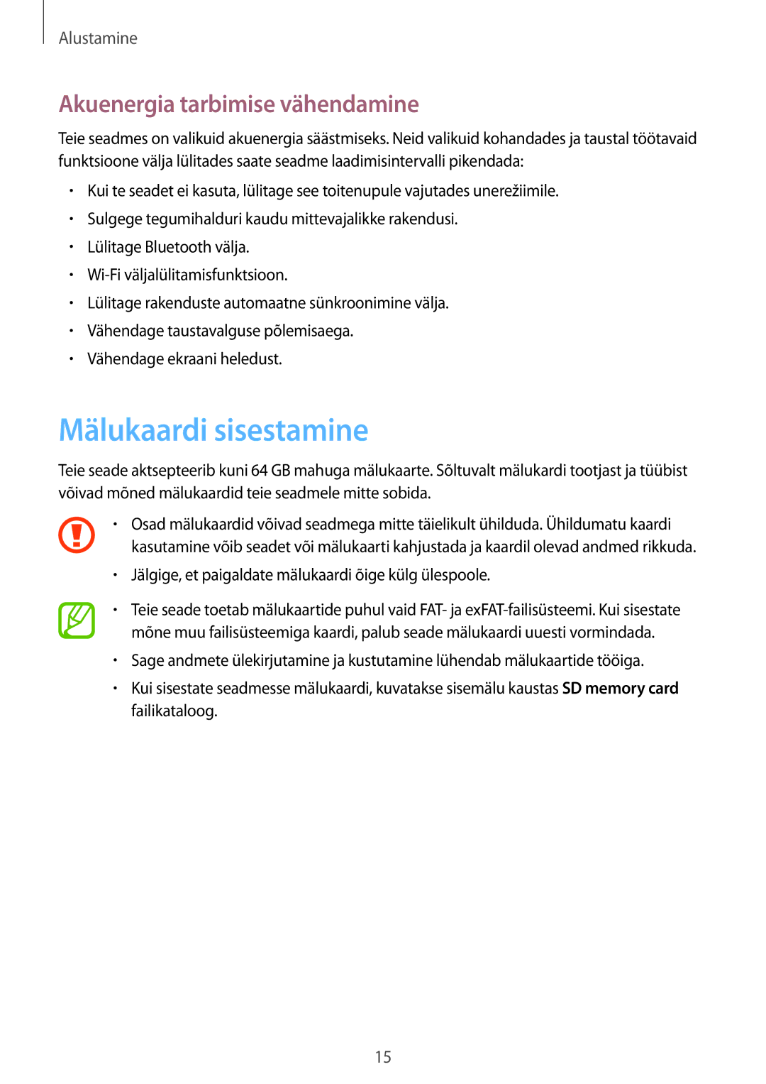 Samsung GT-I9205ZKASEB manual Mälukaardi sisestamine, Akuenergia tarbimise vähendamine 