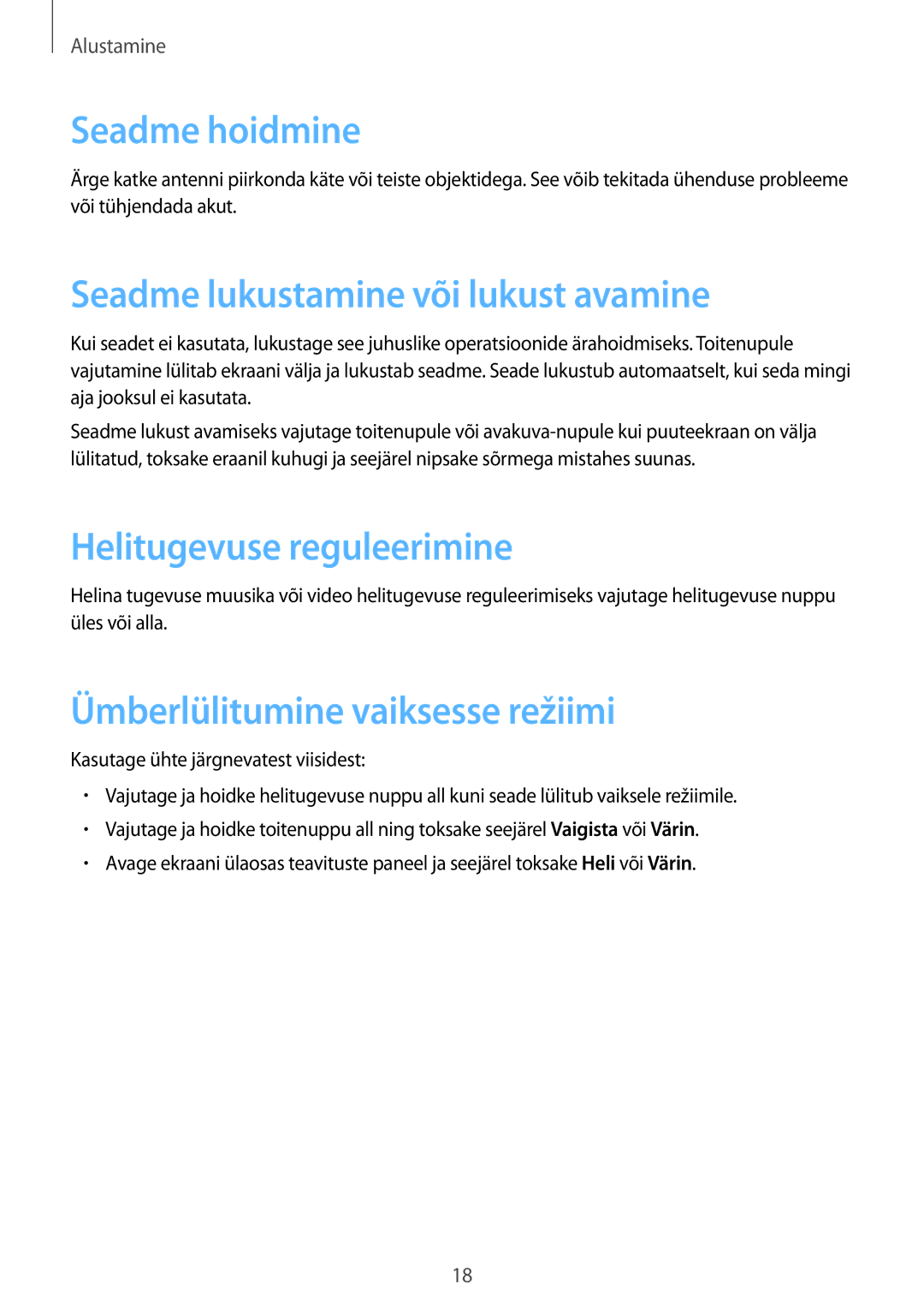 Samsung GT-I9205ZKASEB manual Seadme hoidmine, Seadme lukustamine või lukust avamine, Helitugevuse reguleerimine 