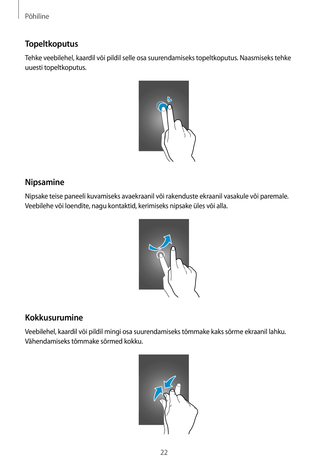 Samsung GT-I9205ZKASEB manual Topeltkoputus, Nipsamine, Kokkusurumine 