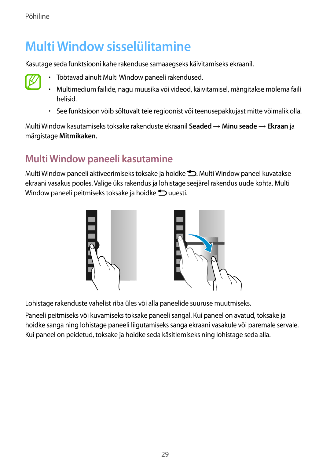 Samsung GT-I9205ZKASEB manual Multi Window sisselülitamine, Multi Window paneeli kasutamine 