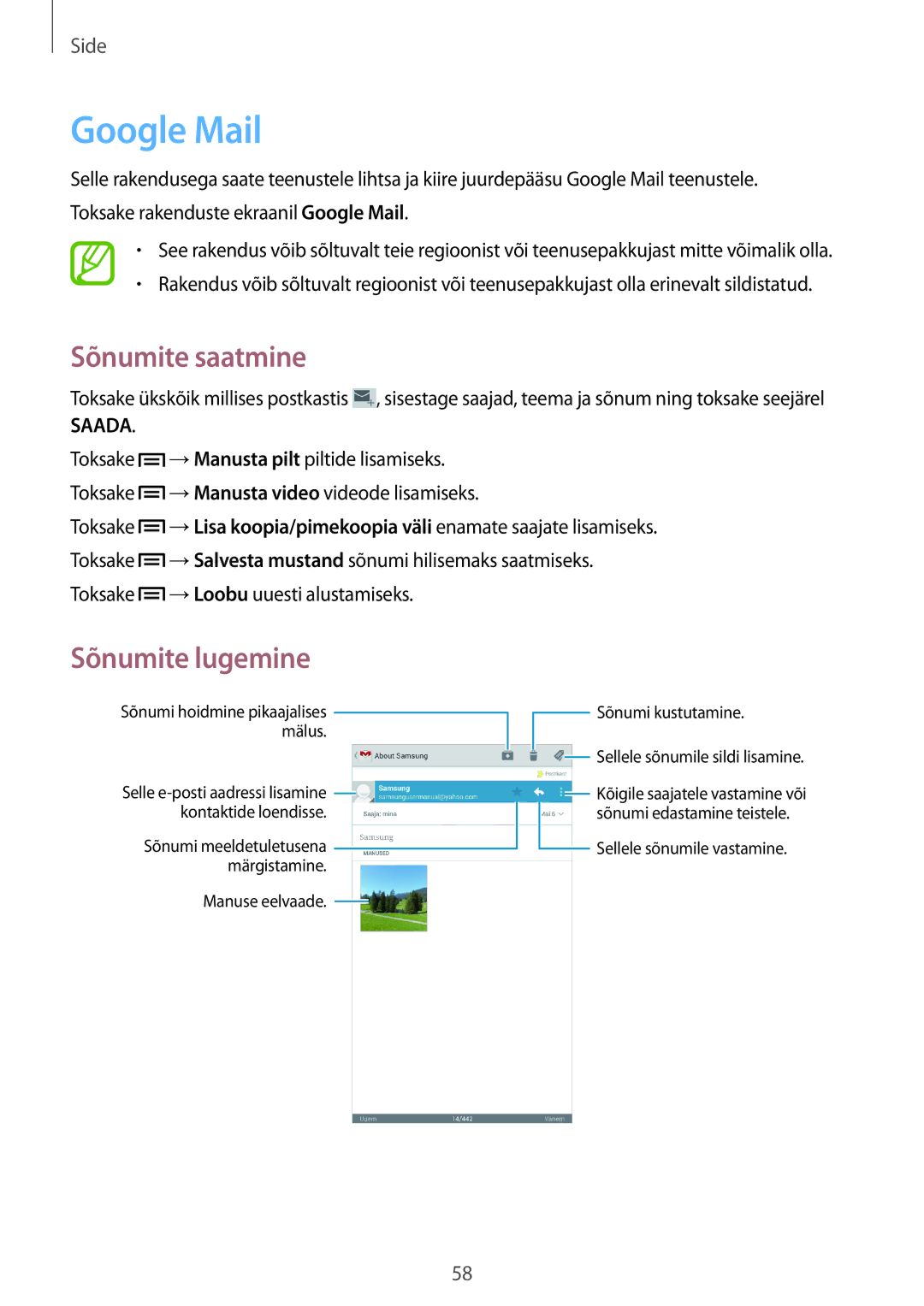 Samsung GT-I9205ZKASEB manual Google Mail, Saada 