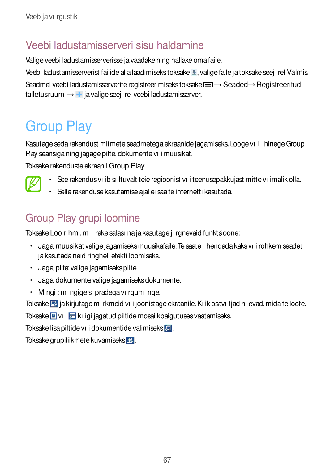 Samsung GT-I9205ZKASEB manual Veebi ladustamisserveri sisu haldamine, Group Play grupi loomine 