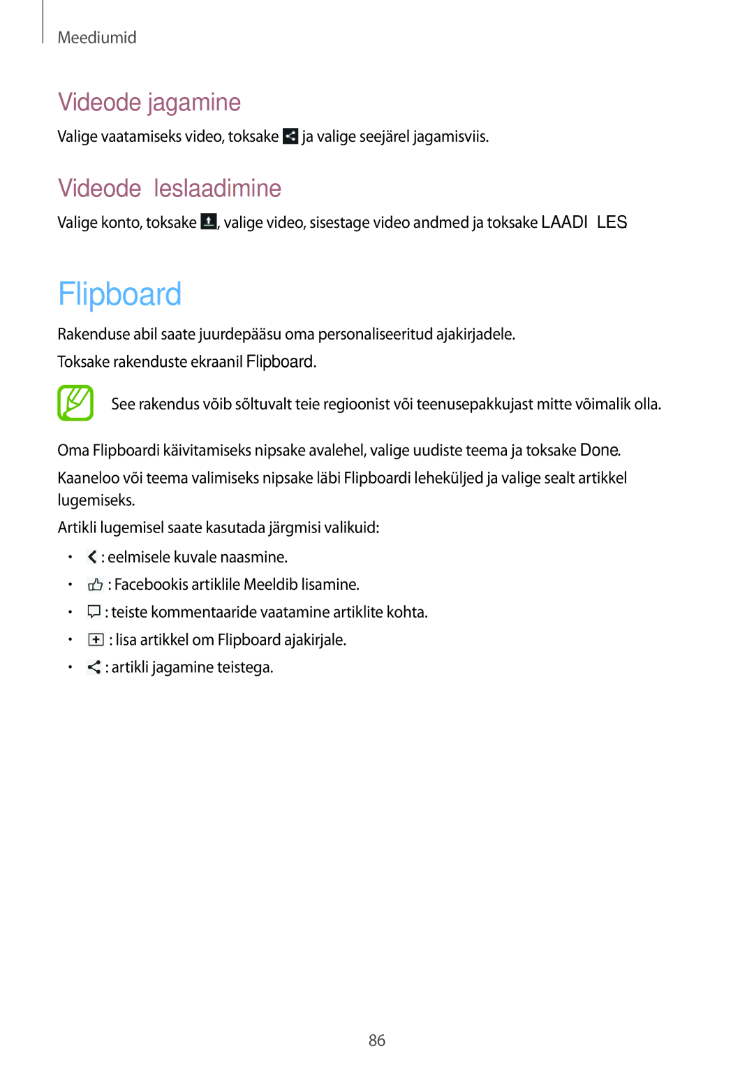 Samsung GT-I9205ZKASEB manual Flipboard, Videode üleslaadimine 