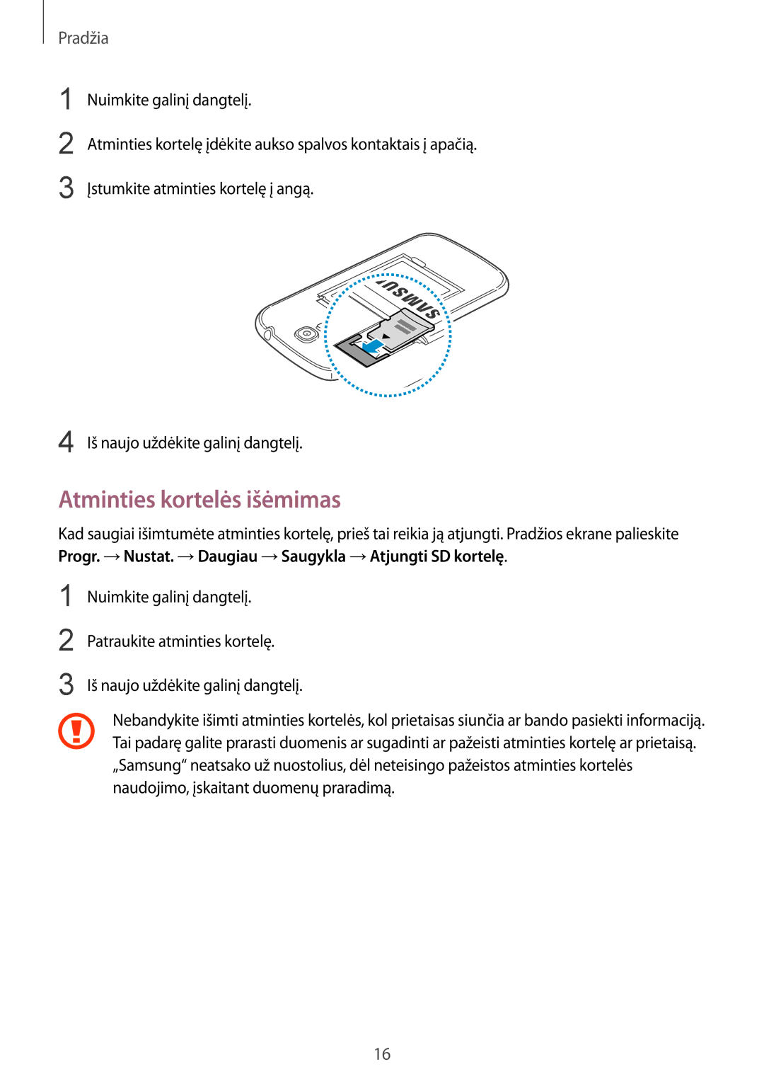 Samsung GT-I9205ZKASEB manual Atminties kortelės išėmimas 