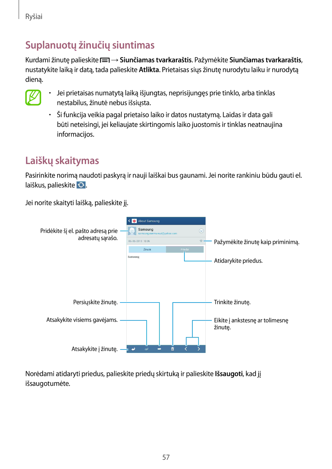 Samsung GT-I9205ZKASEB manual Laiškų skaitymas 