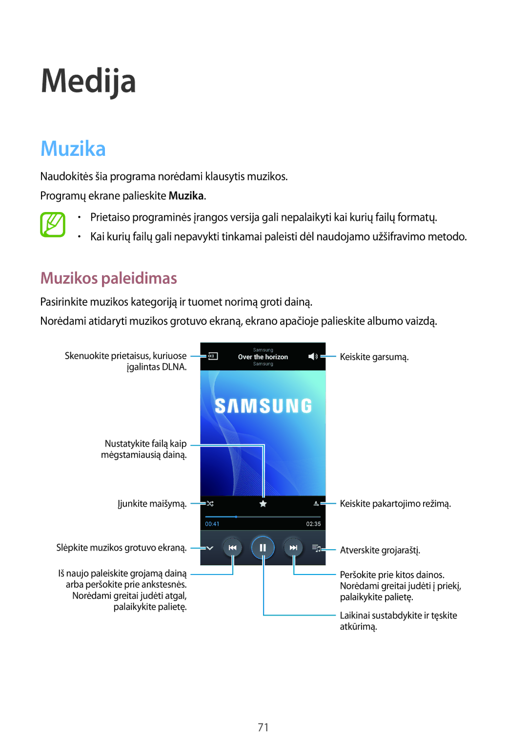 Samsung GT-I9205ZKASEB manual Muzika, Muzikos paleidimas 