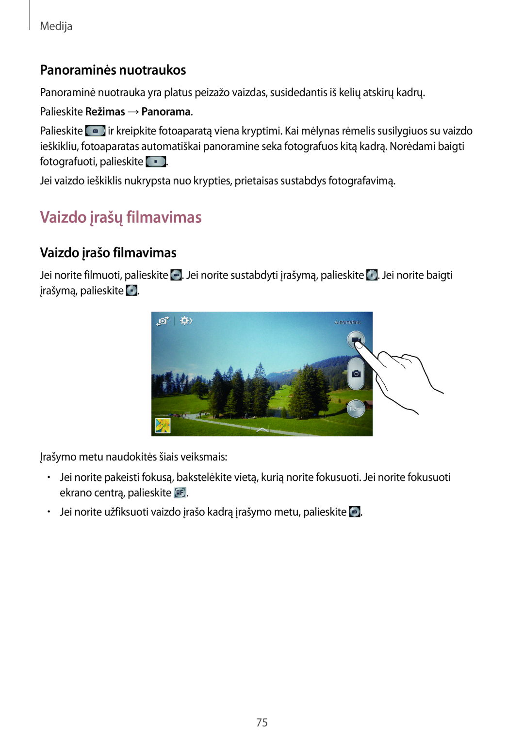 Samsung GT-I9205ZKASEB manual Vaizdo įrašų filmavimas, Panoraminės nuotraukos, Vaizdo įrašo filmavimas 
