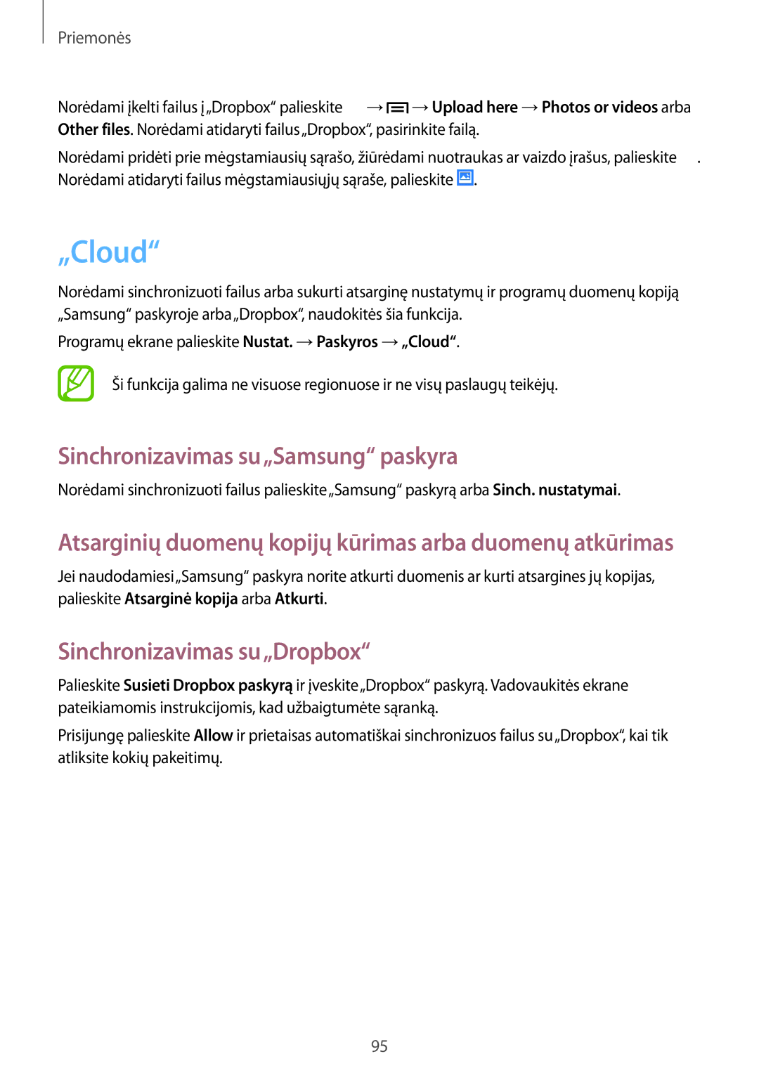 Samsung GT-I9205ZKASEB manual „Cloud, Sinchronizavimas su„Samsung paskyra, Sinchronizavimas su„Dropbox 