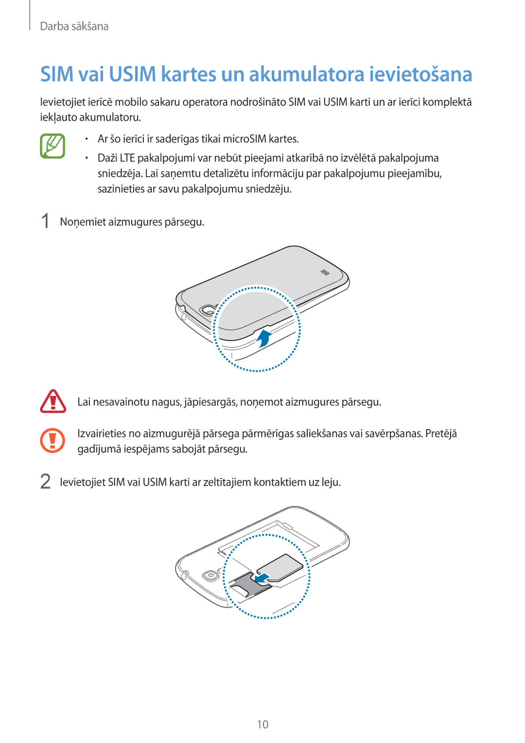 Samsung GT-I9205ZKASEB manual SIM vai Usim kartes un akumulatora ievietošana 