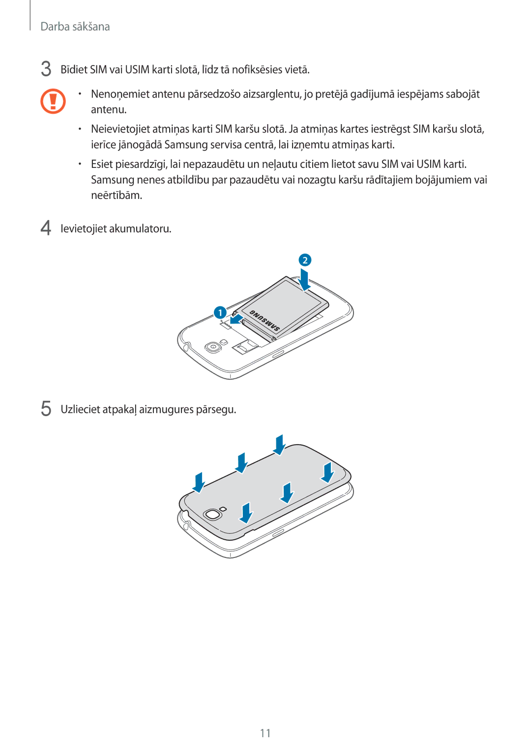 Samsung GT-I9205ZKASEB manual Bīdiet SIM vai Usim karti slotā, līdz tā nofiksēsies vietā 