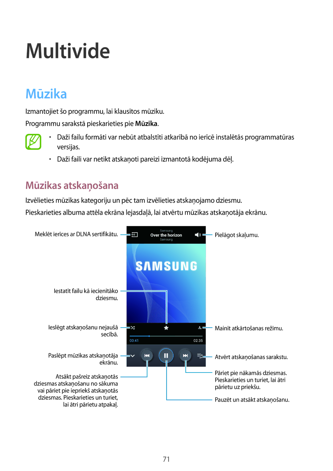 Samsung GT-I9205ZKASEB manual Multivide, Mūzikas atskaņošana 