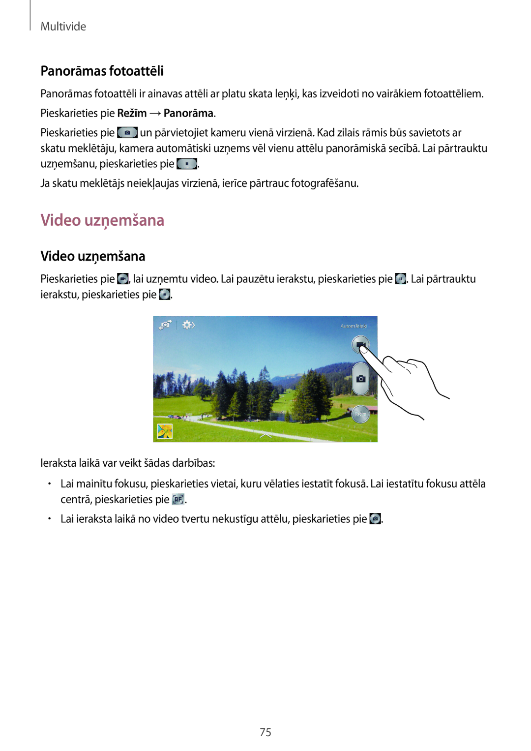 Samsung GT-I9205ZKASEB manual Video uzņemšana, Panorāmas fotoattēli 