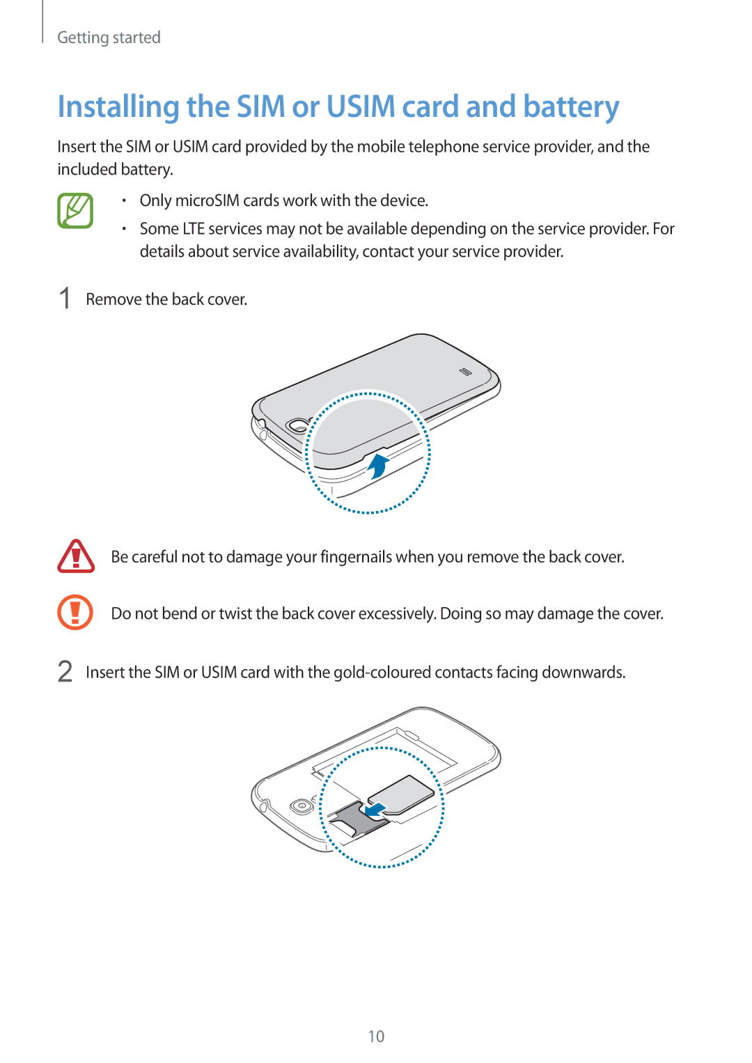 Samsung GT-I9205ZWANRJ, GT-I9205ZKATPH, GT-I9205ZKAEPL, GT-I9205ZKAVD2 manual Installing the SIM or Usim card and battery 