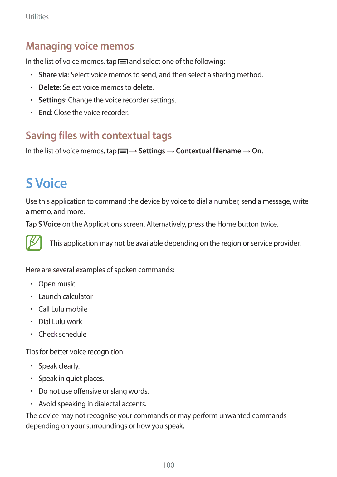 Samsung GT-I9205PPAFTM, GT-I9205ZKATPH, GT-I9205ZKAEPL manual Voice, Managing voice memos, Saving files with contextual tags 