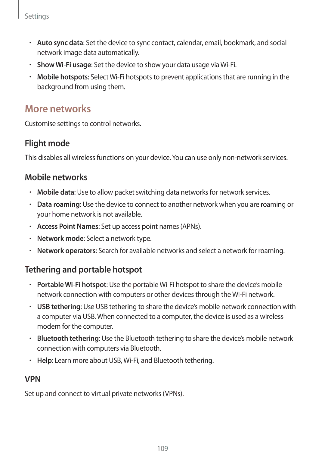 Samsung GT-I9205ZKAHUI, GT-I9205ZKATPH manual More networks, Flight mode, Mobile networks, Tethering and portable hotspot 