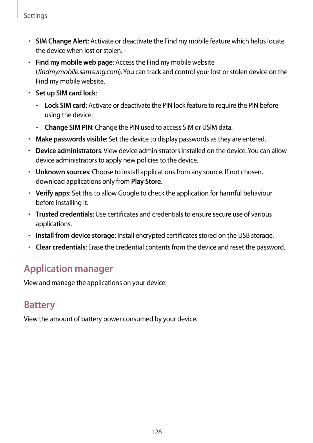 Samsung GT-I9205ZKAXEO, GT-I9205ZKATPH, GT-I9205ZKAEPL, GT-I9205ZKAVD2 Application manager, Battery, Set up SIM card lock 