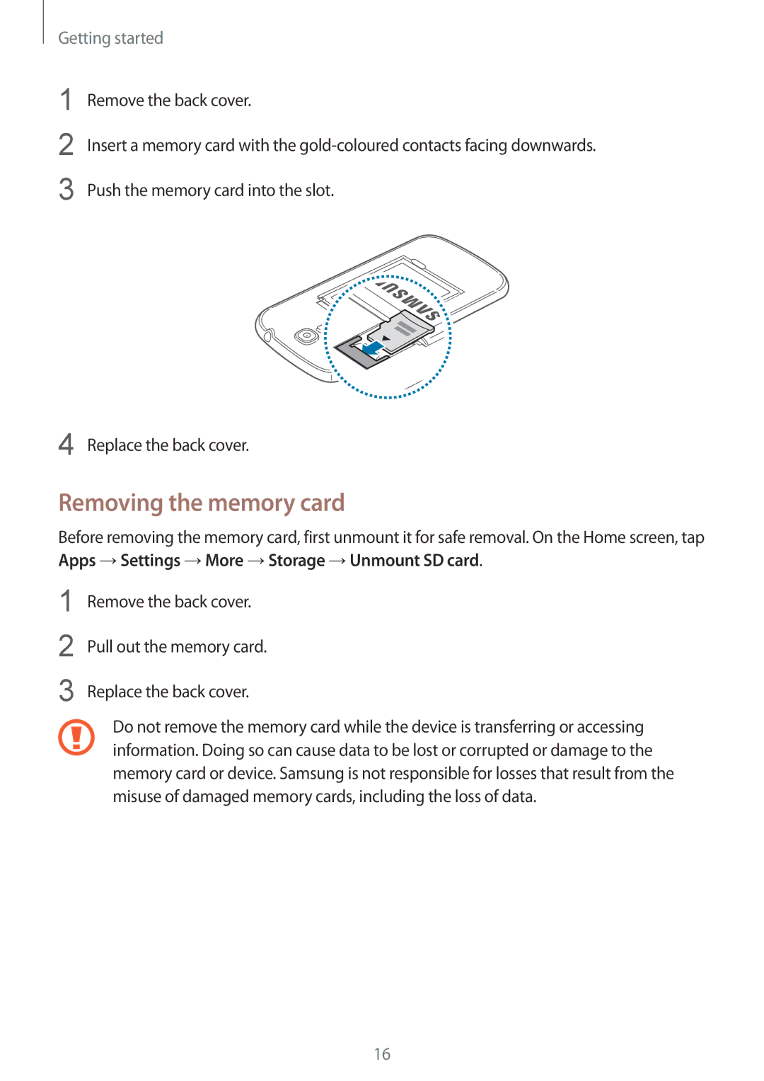 Samsung GT-I9205ZWAITV, GT-I9205ZKATPH, GT-I9205ZKAEPL, GT-I9205ZKAVD2, GT-I9205ZKADTM manual Removing the memory card 