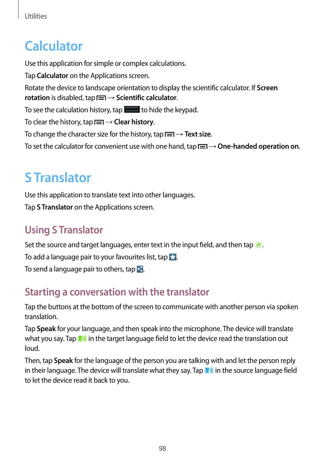 Samsung GT-I9205ZKADBT, GT-I9205ZKATPH Calculator, Using S Translator, Starting a conversation with the translator 