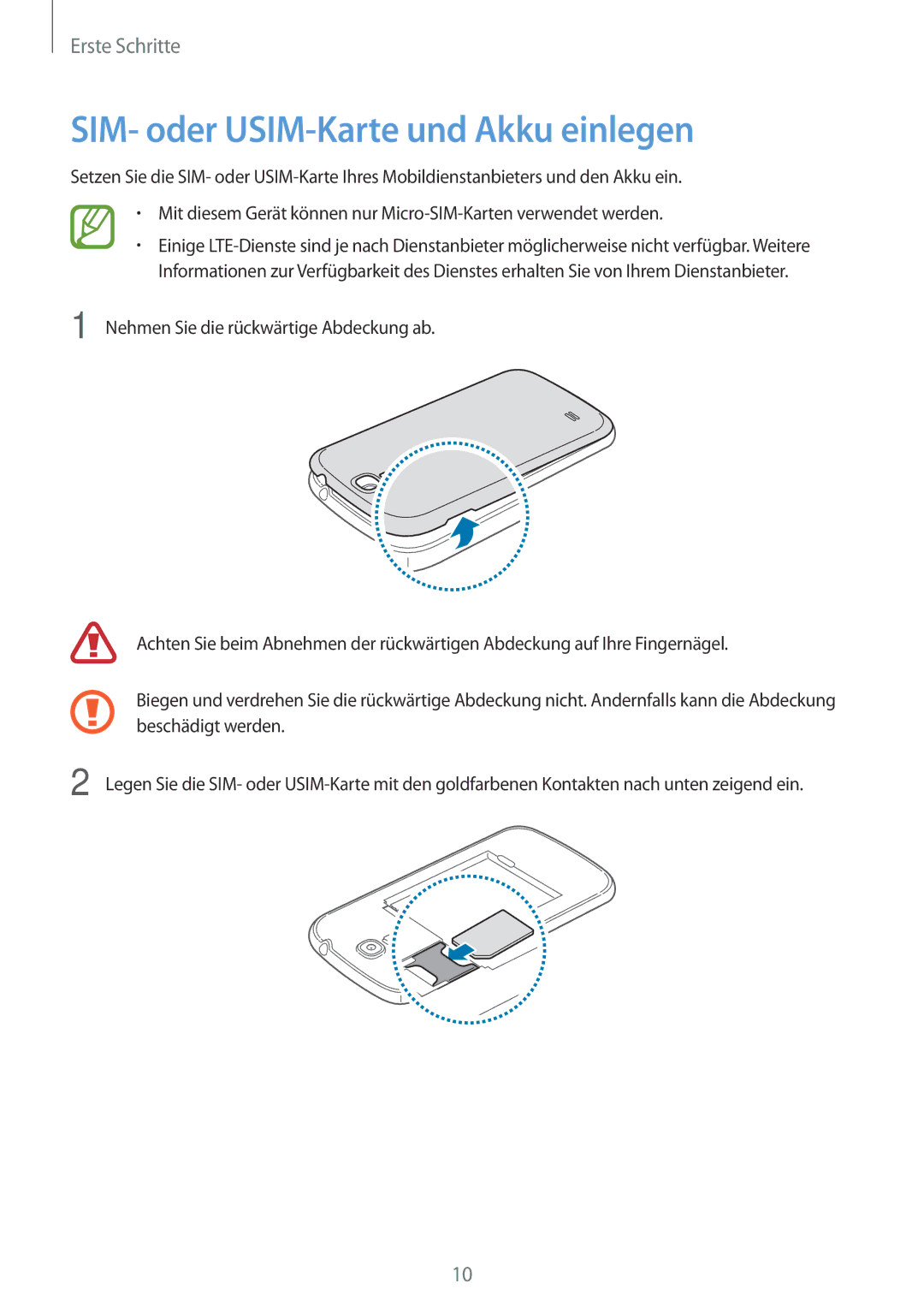 Samsung GT-I9205ZKADTM, GT-I9205ZKATPH, GT-I9205ZKAEPL, GT-I9205ZKAVD2, GT-I9205ZKADBT SIM- oder USIM-Karte und Akku einlegen 